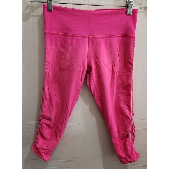 Lululemon Capri Cropped Legging Women's Size 4 Hot Pink Hidden Pocket Ruched Leg - Picture 1 of 8